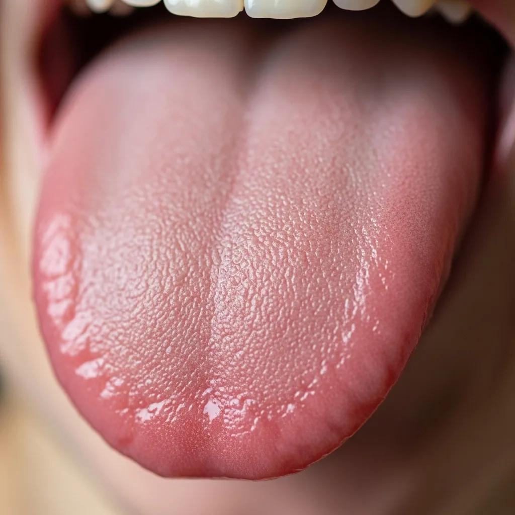 Discover Tongue Scraping Benefits for Better Oral Hygiene Close-up of a tongue after scraping to show reduced surface buildup