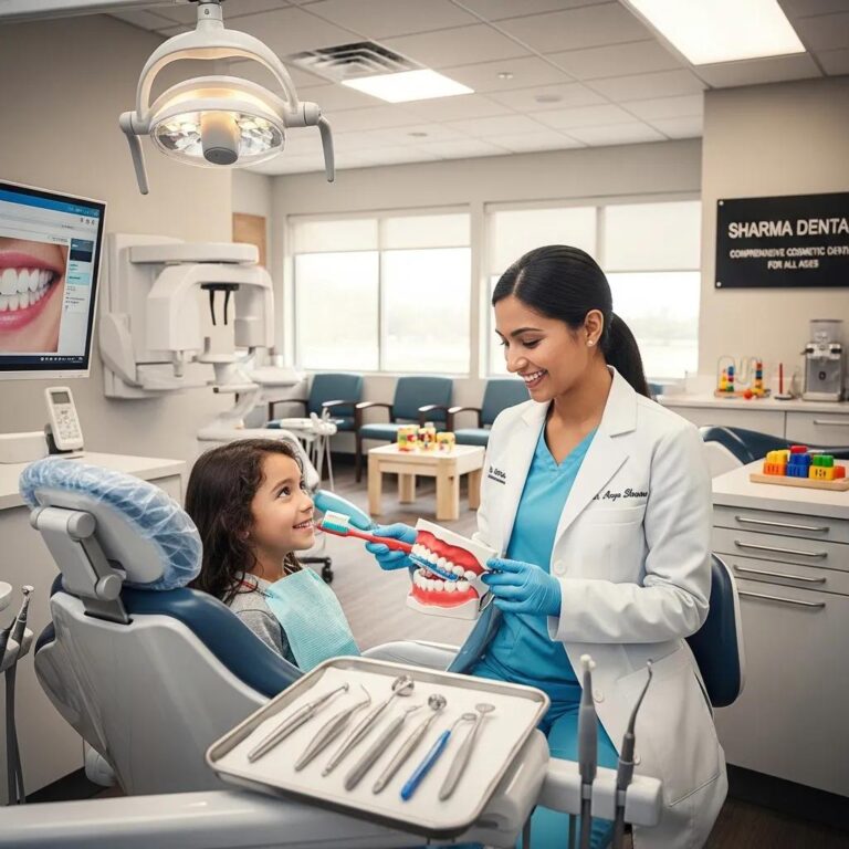 Home Unionville Gate Family Dentists Family-friendly dental office with a dentist and child, highlighting cosmetic dentistry options