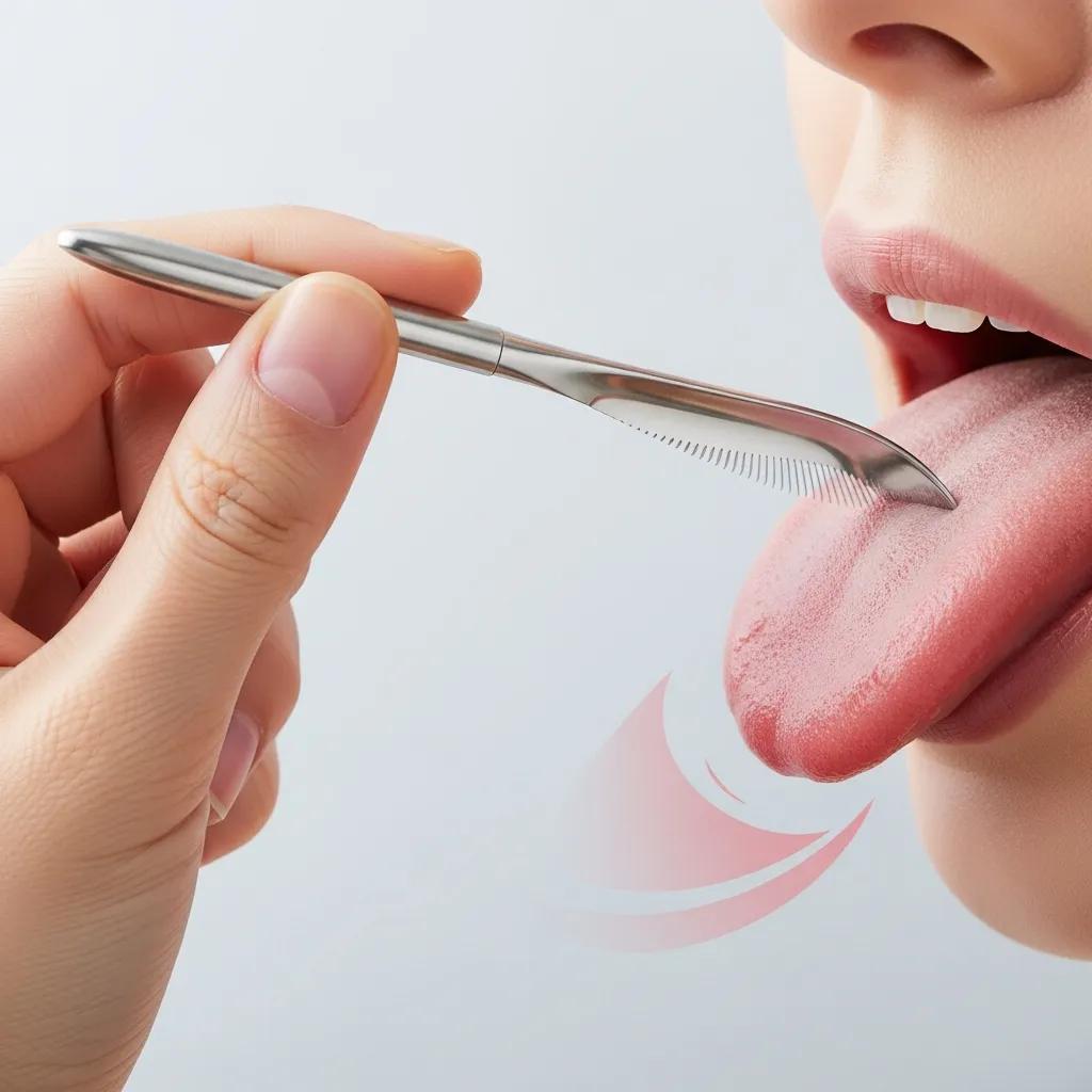 Discover Tongue Scraping Benefits for Better Oral Hygiene Hand demonstrating the correct way to hold and use a tongue scraper