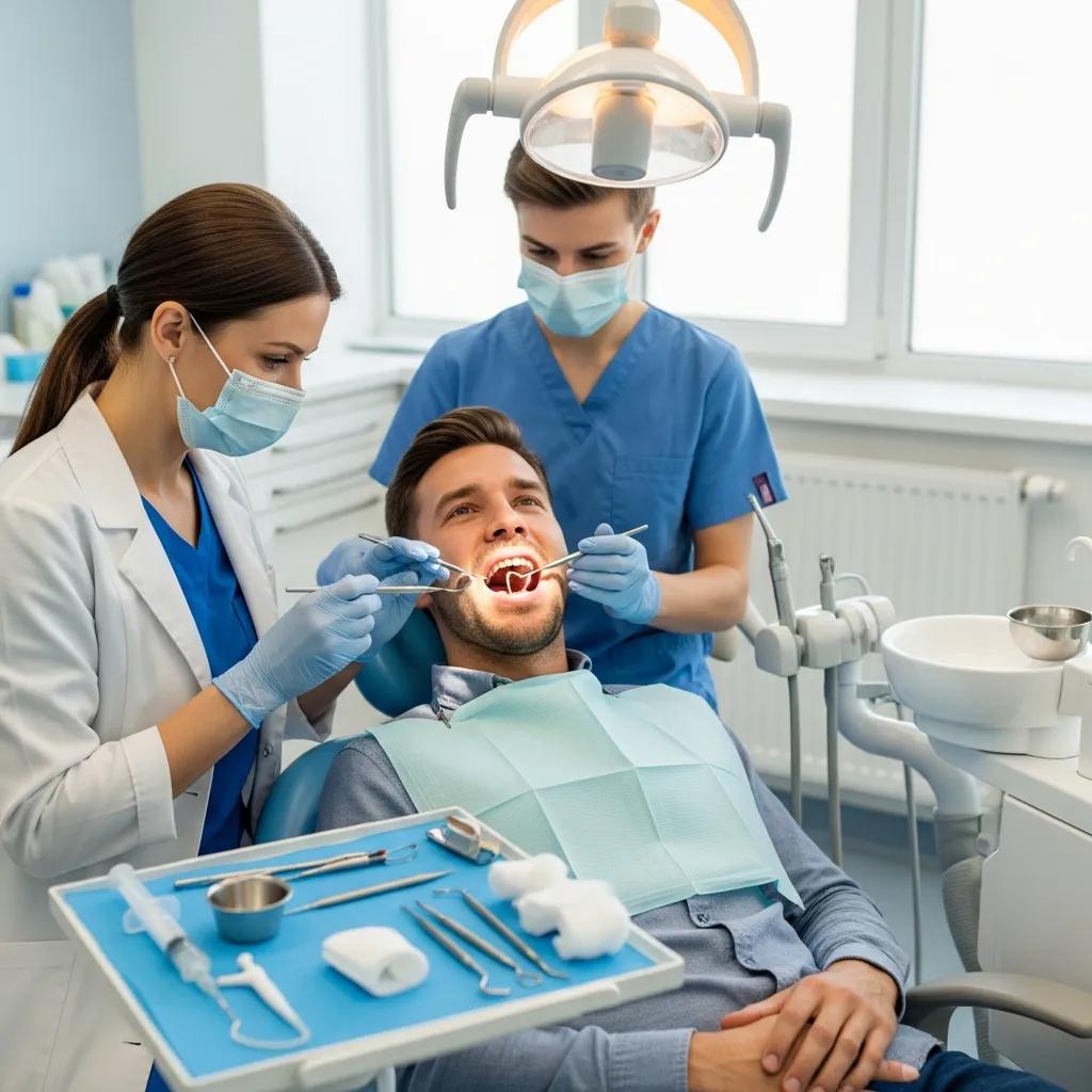 Patient receiving emergency dental care for a broken tooth in a professional dental office