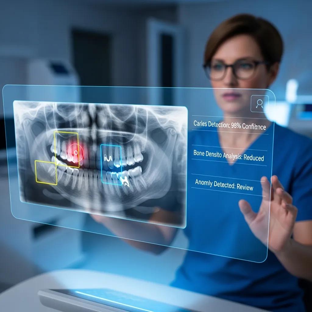 Enhance Dental Diagnostics with Powerful AI Technology AI reviewing a dental X-ray to highlight early signs of dental problems
