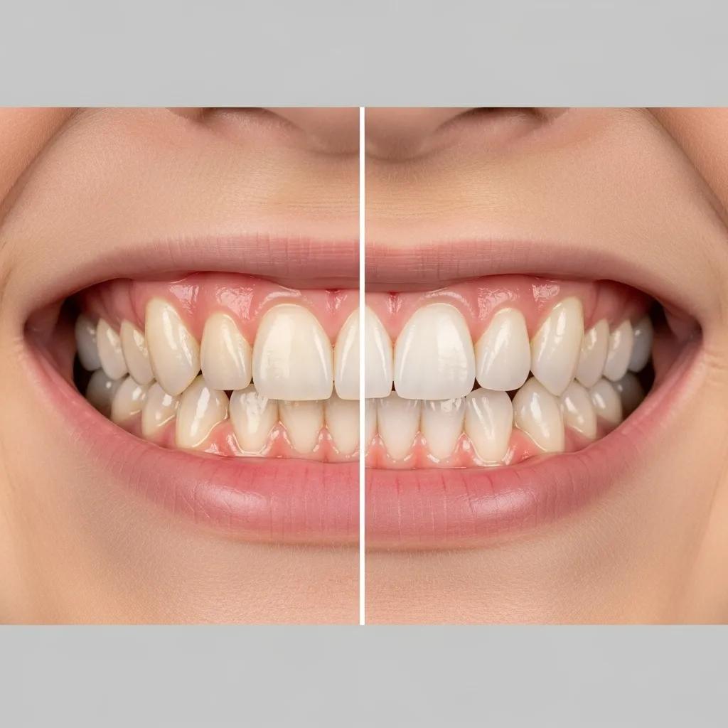 Before and after comparison showing improved tooth alignment after Invisalign treatment