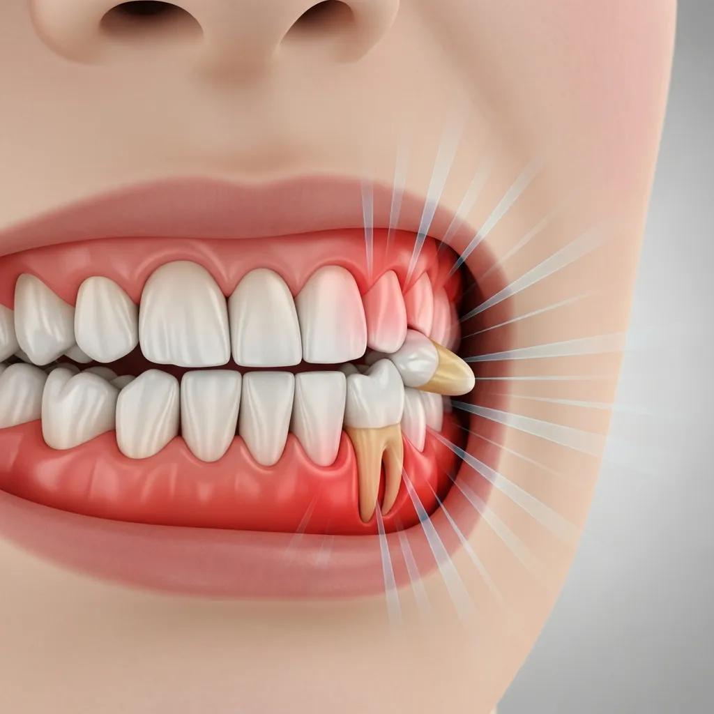 Close-up showing jaw swelling and discomfort from impacted wisdom teeth
