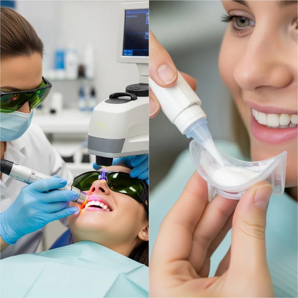 Side‑by‑side comparison of laser whitening and traditional bleaching methods