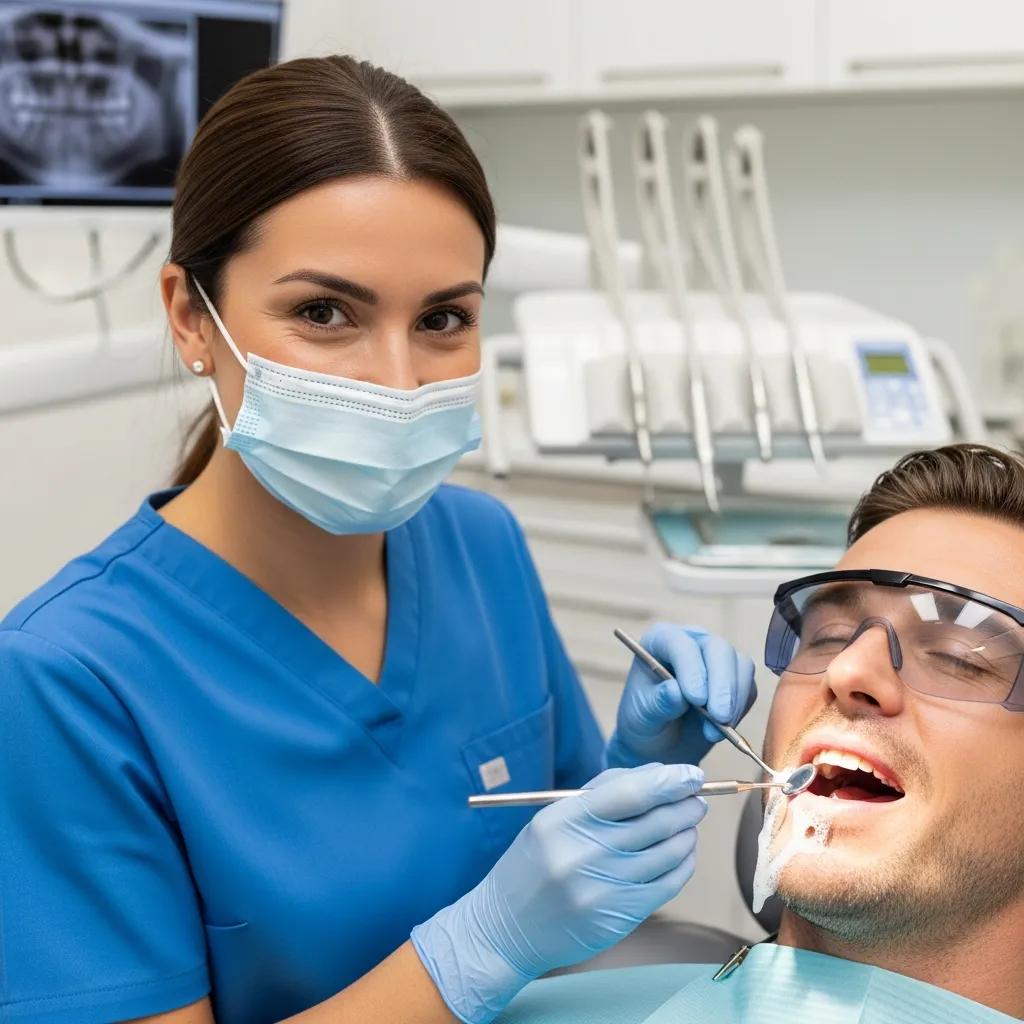 Dental hygienist providing a professional cleaning in a modern family dental office