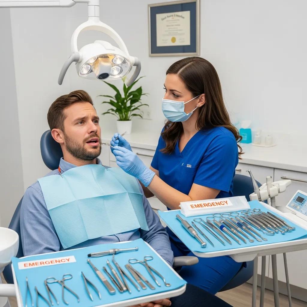 Dentist providing urgent care in an emergency dental setting with professional attention