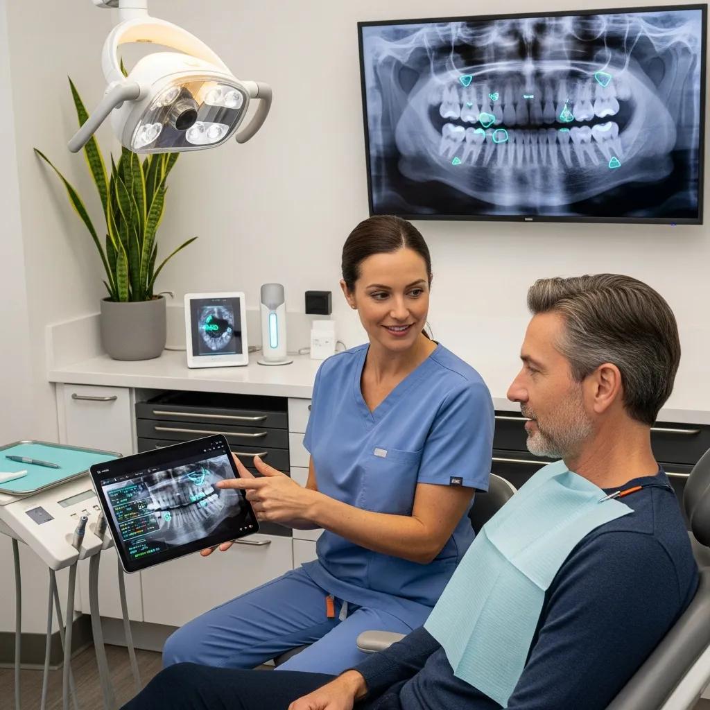 Discover Personalized Dentistry: Tailored Care Just for You A dentist using AI-powered software to review scans and refine a treatment plan