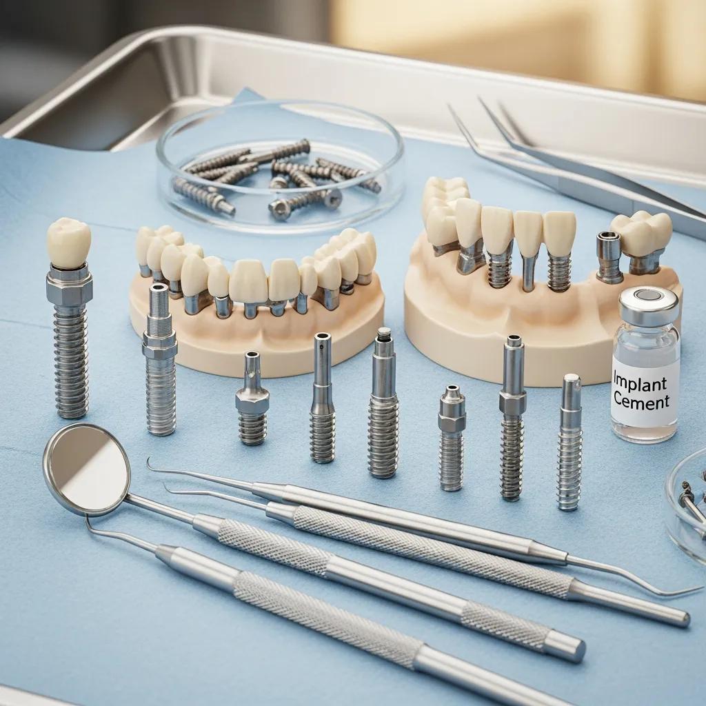 Array of dental implant types shown in a modern clinic setting