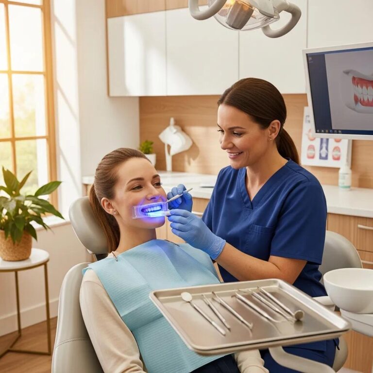Home Unionville Gate Family Dentists Professional teeth whitening treatment in a modern dental office with a smiling patient